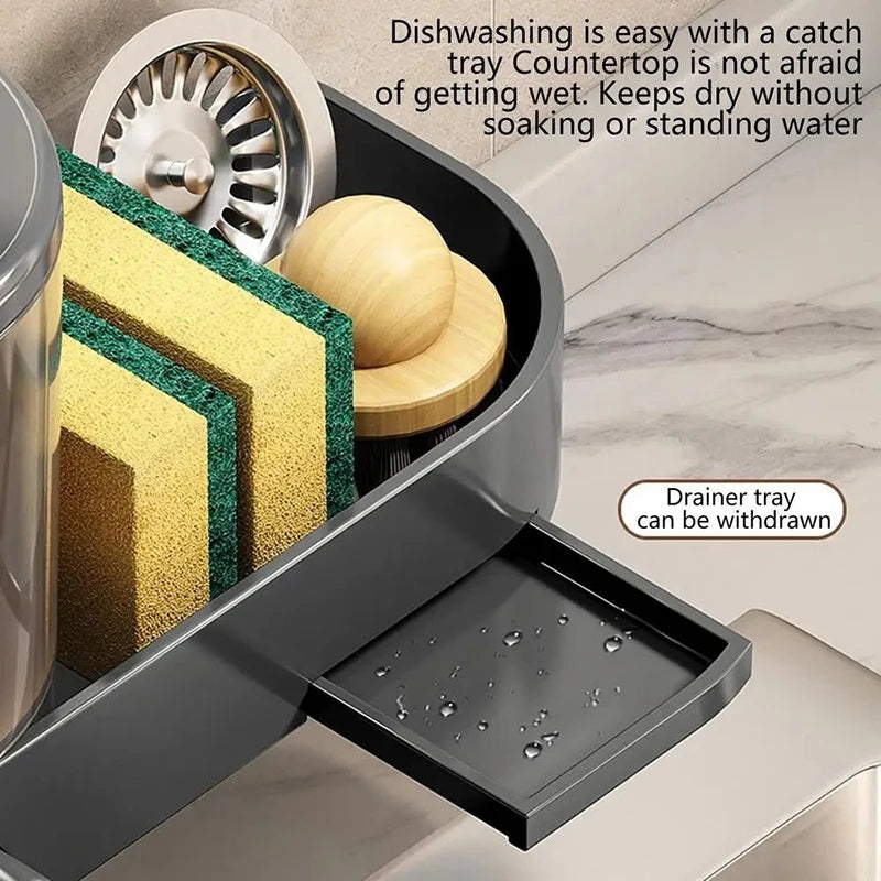 distributeur vaisselle éponge brosse gant drainage adhésif moderne gris métallisé mat opacité