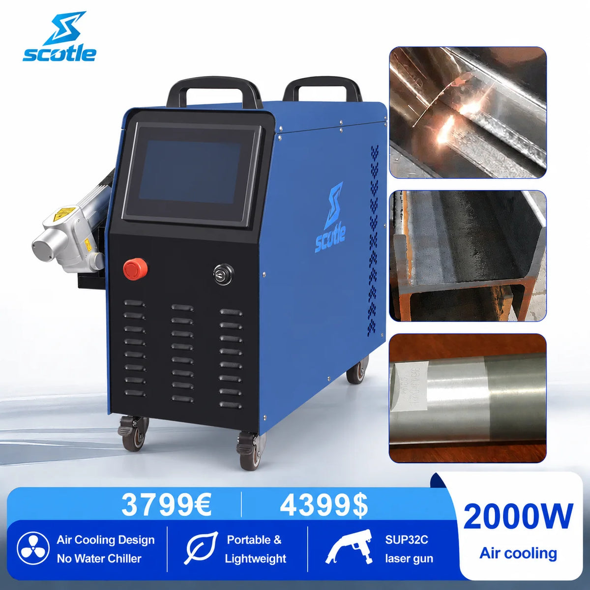 machine laser nettoyage rouille peinture oxyde portable écran tactile lance pistolet câble gris certification