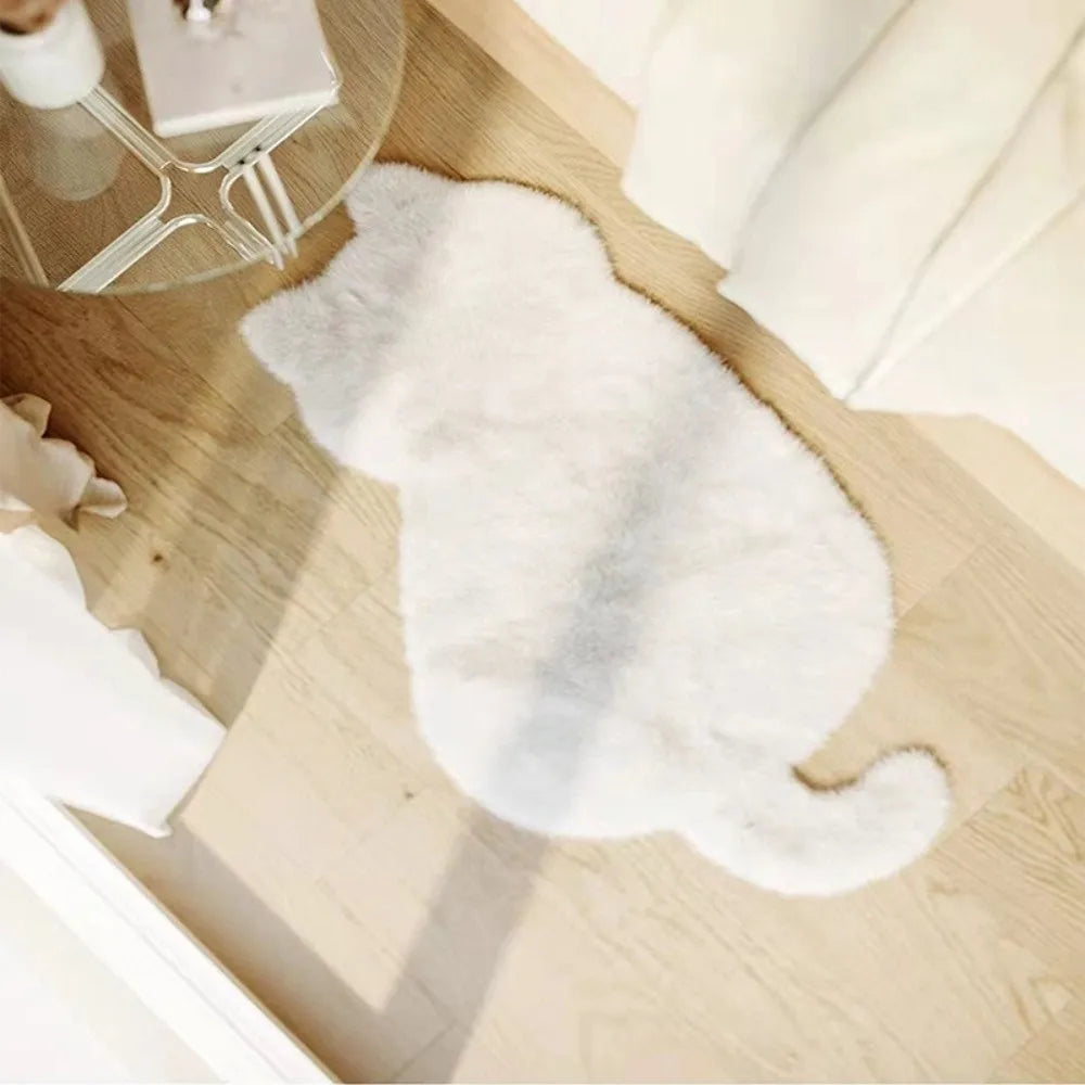 tapis doux fourré chat motif moderne acrylique noir blanc gris rose
