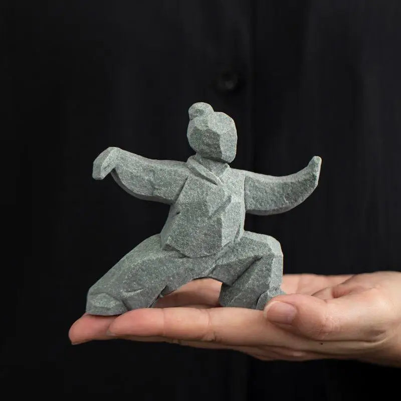 figurine tai chi métal gris clair asiatique minimaliste zen ornement maison