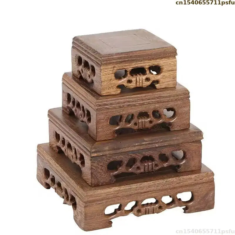 supports théière bois artisanal classique gravures décoratives marron foncé