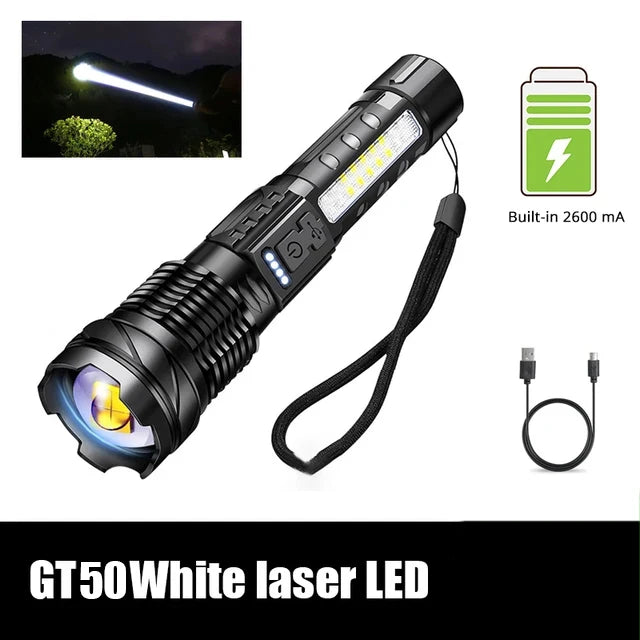 lampe torchon rechargeable 20w led noire texturée modes éclairage camping pêche