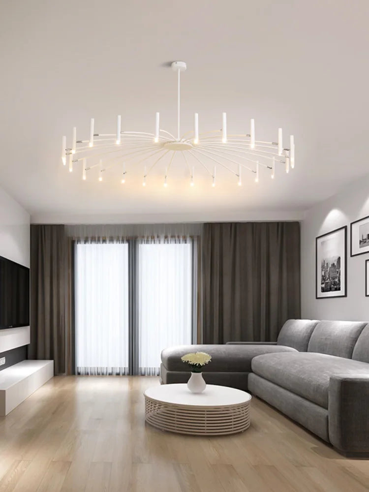 Suspension lumineuse moderne métal blanc noir branches radiales salon chambre d'hôtel