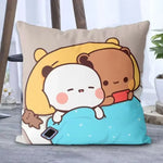coussin carré mignon personnages ours lapin imprimé beige rose blanc doux cartoon