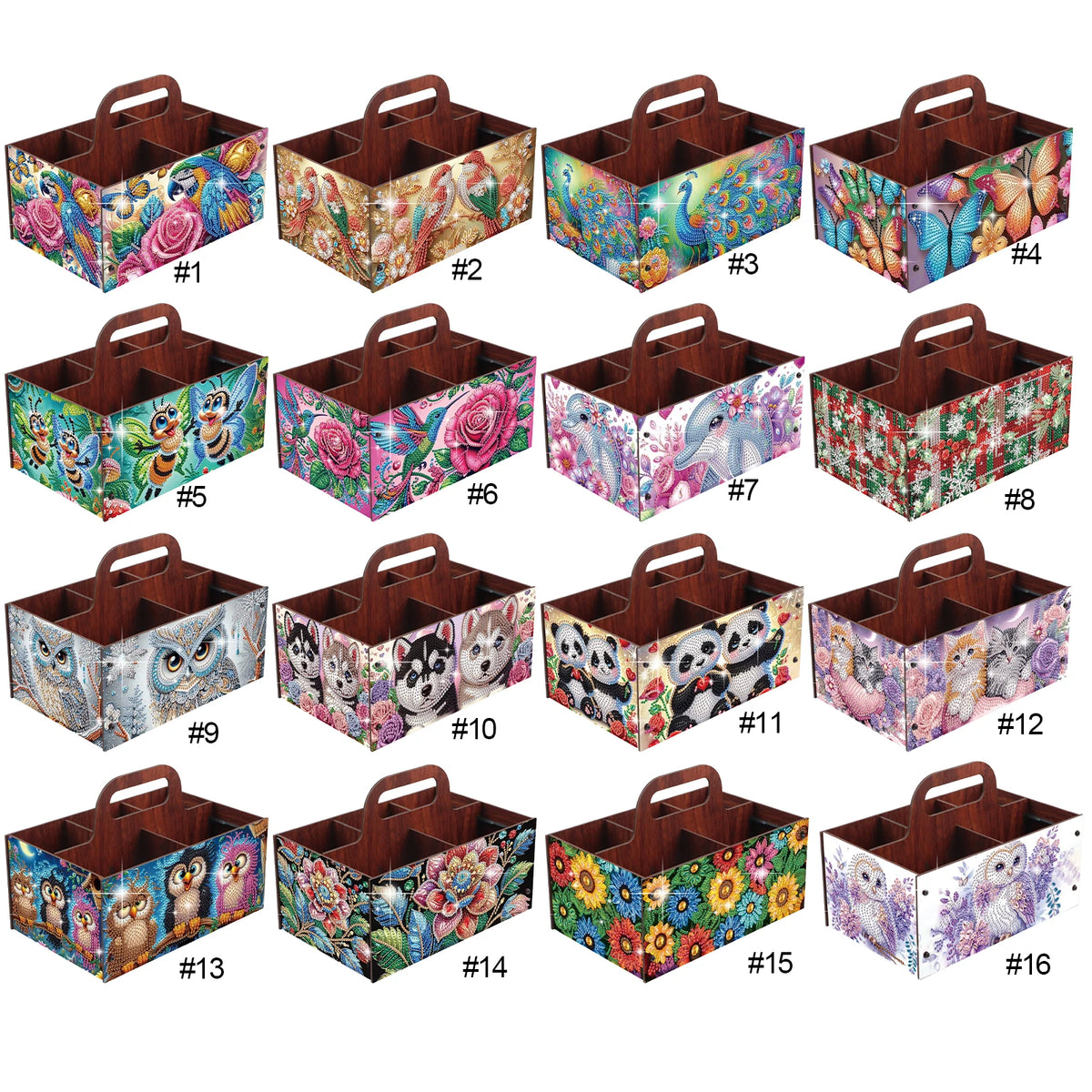 boîtes rangement multicolores imprimées florales animaux oiseaux moderne poignées bois