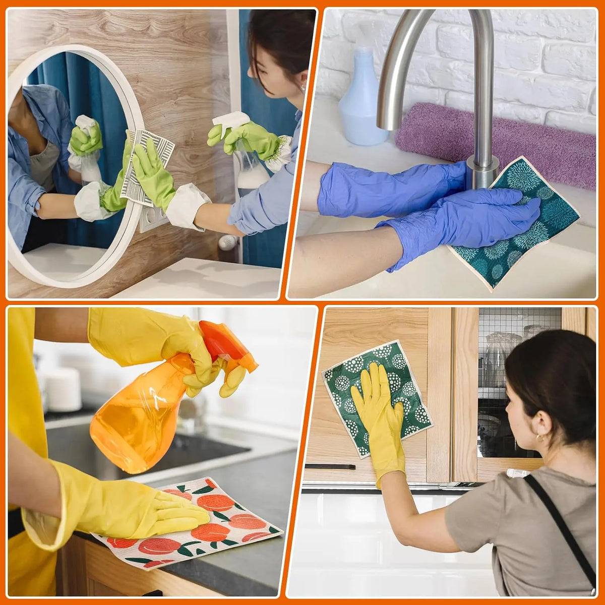serviettes cuisine réutilisables imprimées fleurs oiseaux papillons vert blanc orange rouge bleu jaune pastorales