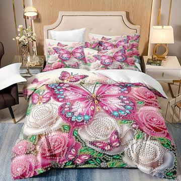 housse couette imprimée papillons moderne 100 polyester douce pièces rose blanche