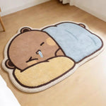 tapis peluche ours endormi dessin animé blanc marron bleu vert cartoon doux confortable chambre