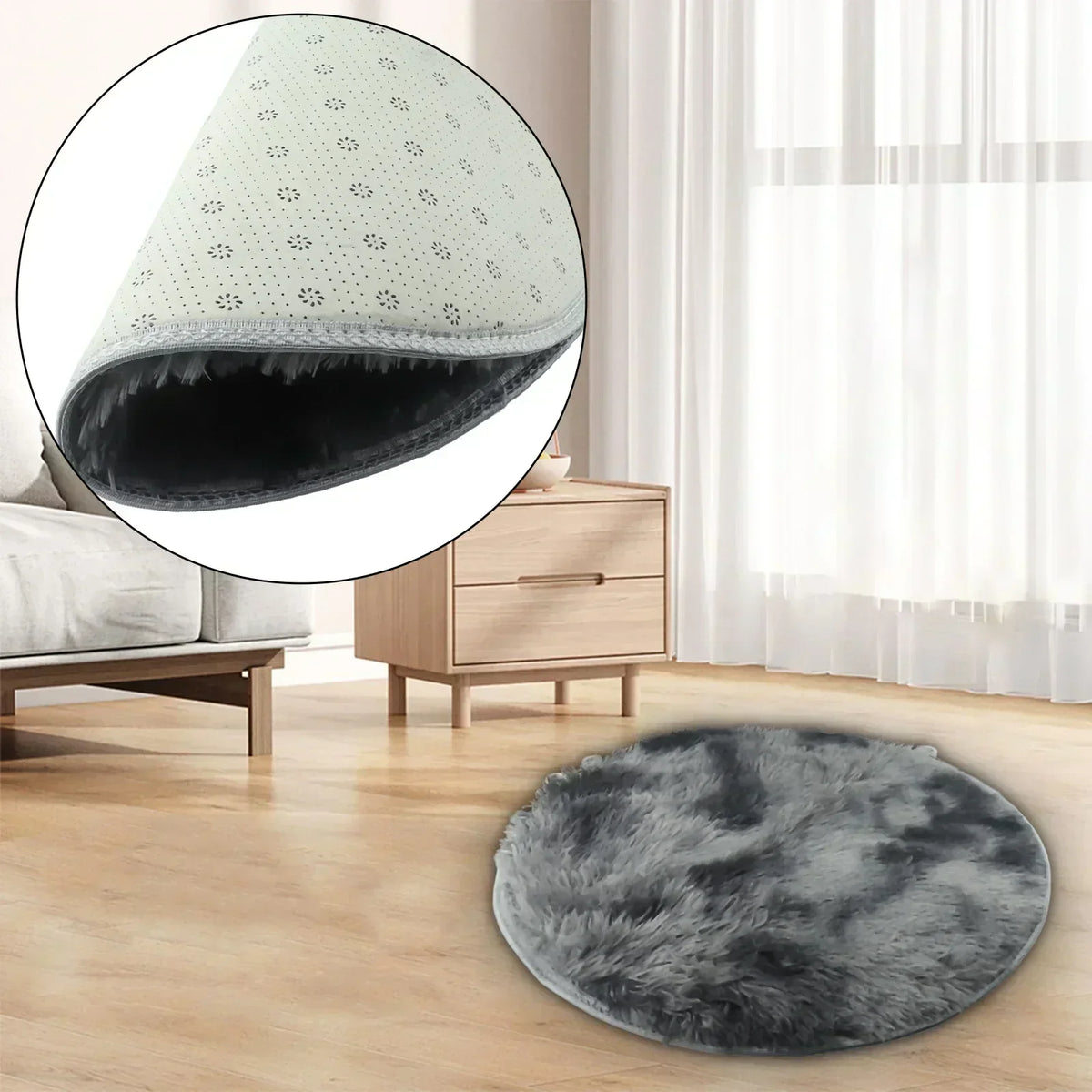 tapis rond peluche épais moelleux moderne décoratif salon chambre sol antidérapant couleur unie