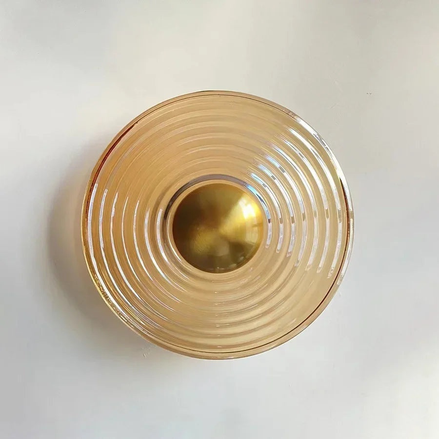applique murale moderne dorée transparente rayures concentriques 28cm lumière chaude chambre salon