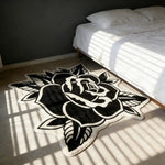tapis noir blanc roses polka dots moderne salon chambre décoratif polyester polar fleece