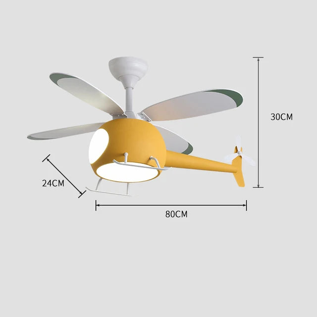 ventilateur moderne hélicoptère bleu rose enfantin led télécommande lumières