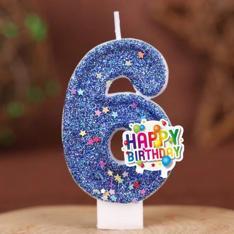 décoration anniversaire bougie chiffre bleu pailleté flamme colorée thème enfant festive happy birthday