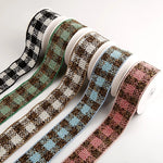 ruban carreaux polyestère noir blanc marron vert rose bleu clair tissé rustique double face