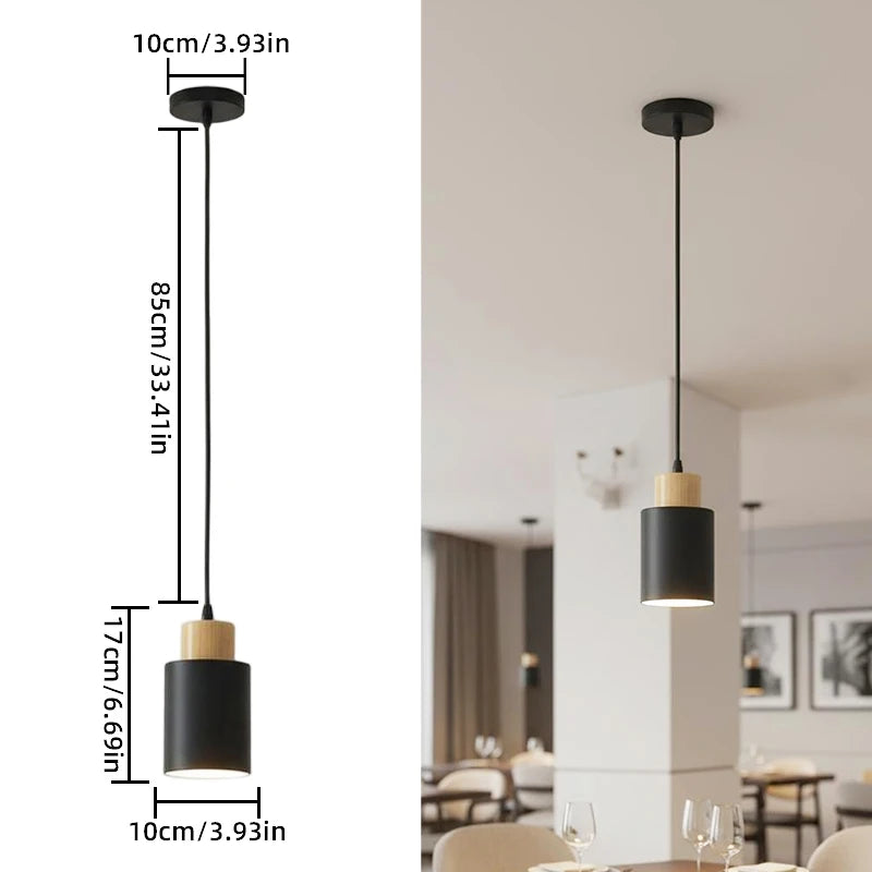 Lampes suspendues modernes minimalistes bois clair blanc noir câble ampoule tension 90 260V flux