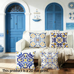housse coussin ornements floraux moderne 100% polyester blanc bleu jaune 40x40cm 45x45cm 50x50cm 60x60cm