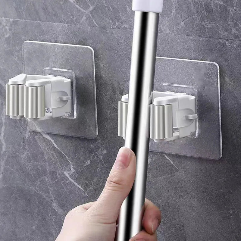 support mural porte balai adhésif blanc gris respectueux environnement fixe outils nettoyage derrière porte