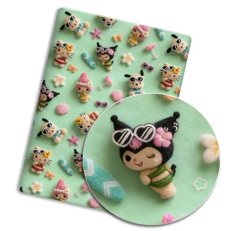 serviettes tissu imprimé hello kitty rose vert blanc résistant abrasion plain weave coton enfantin