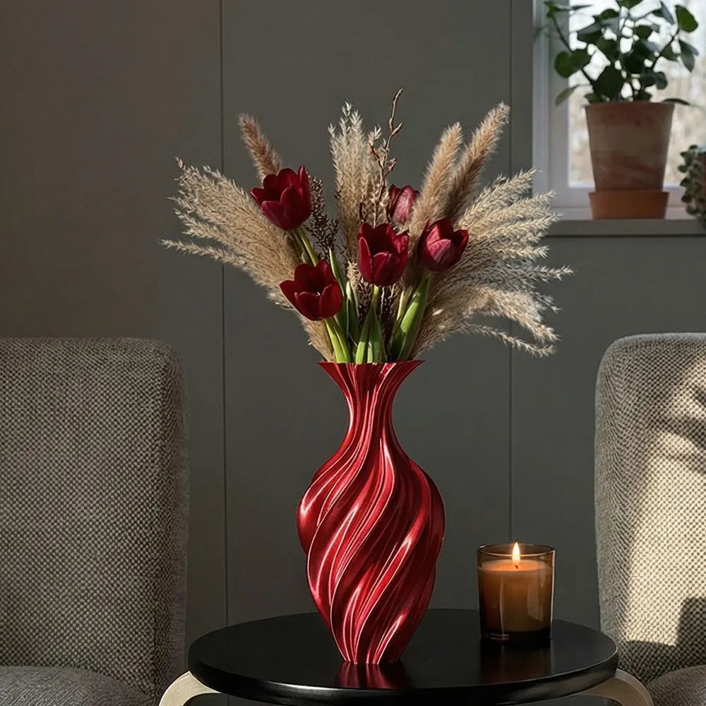 vase decoratif moderne texturé lignes ondulées rouge blanc noir argenté minimaliste table