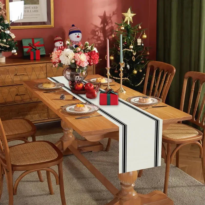 chinois simple motif table rustique blanc noir rayures vertical festive noel polyester résistant