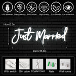 néon lumineux Just Married moderne transparent câble USB multicolore blanc roseDecorationMurialePartie