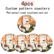 coasters personnalisés chat tasse bois décoratif orange vert fantaisie maison