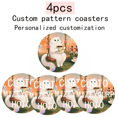Sous-verres photo personnalisés en bois blanc sur table moderne