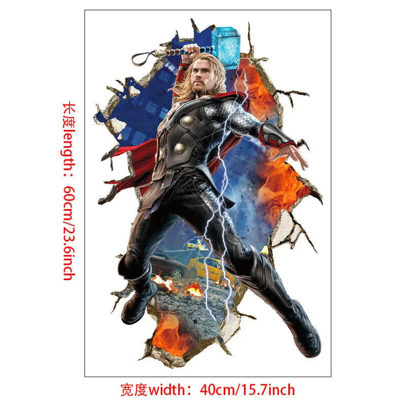 sticker mural 3d super héros hulk iron man captain america thor rouge bleu vert