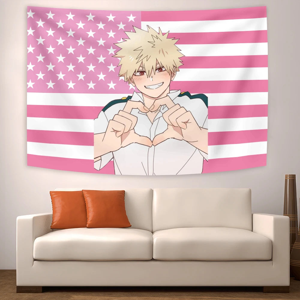 tapisserie moderne rose blanche dessin animé rayures personnage héros drapeau chambre coucher salon