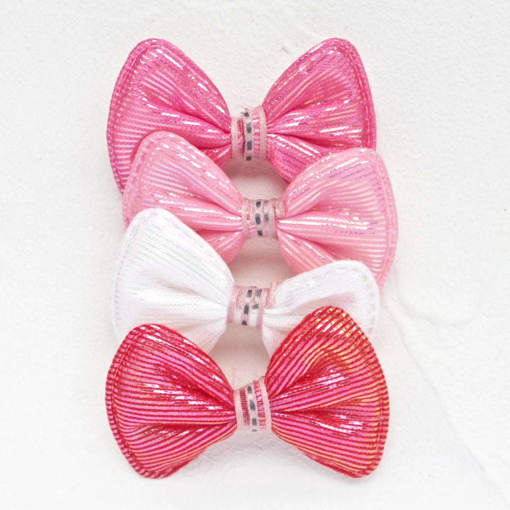 rubans forme noeud rayés pailletés blanc rose clips pinces décoration enfantine opaques nylon pack