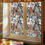 film vitrail fleurs papillons adhésif multicolore décoratif fenêtre opacité artiste