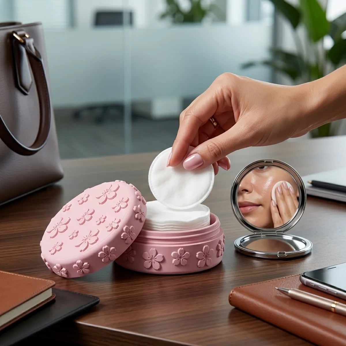 boîte rangement fleurs cerisier rose clair coton démaquillant poudre bijoux moderne organisateur beauty produits