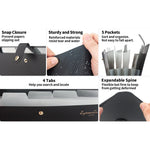 classeur compartiments gris bleu clair pochettes onglets texture micro perforée moderne fonctionnel snap closure