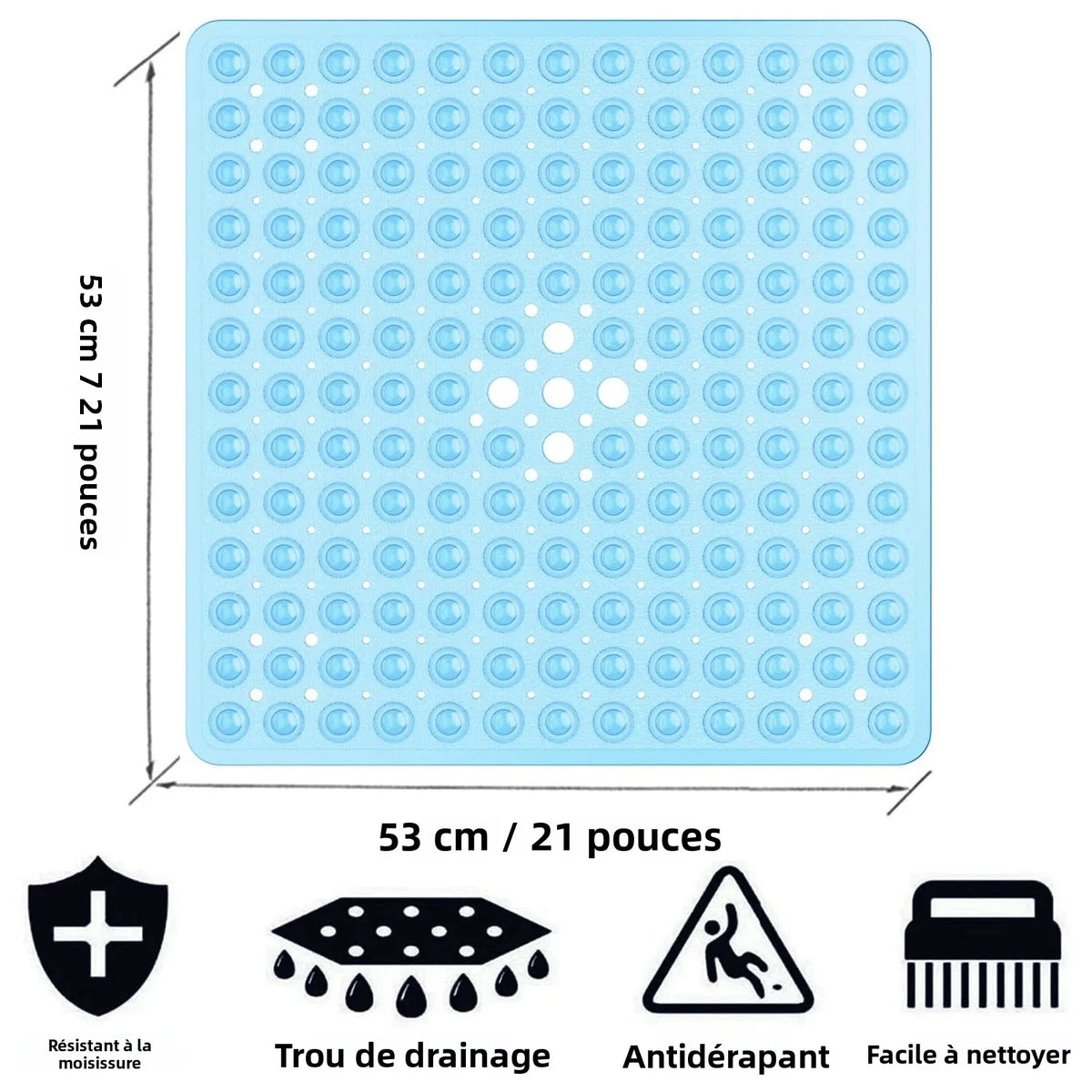 tapis bain moderne bleu clair perforé 53x53cm respectueux environnement salle bain