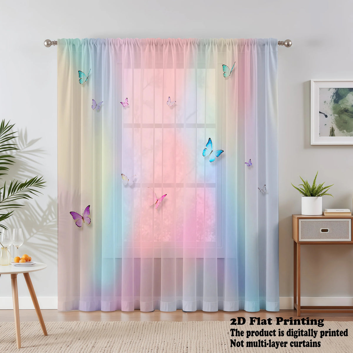 rideau papillons pastel floral transparent moderne métalliques fenêtre chambre salonhôtel