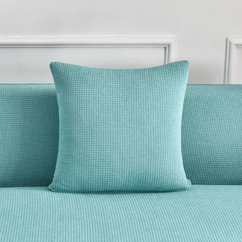 housse coussin imperméable polyester 45x45cm plaid carré moderne vert menthe gris blanc