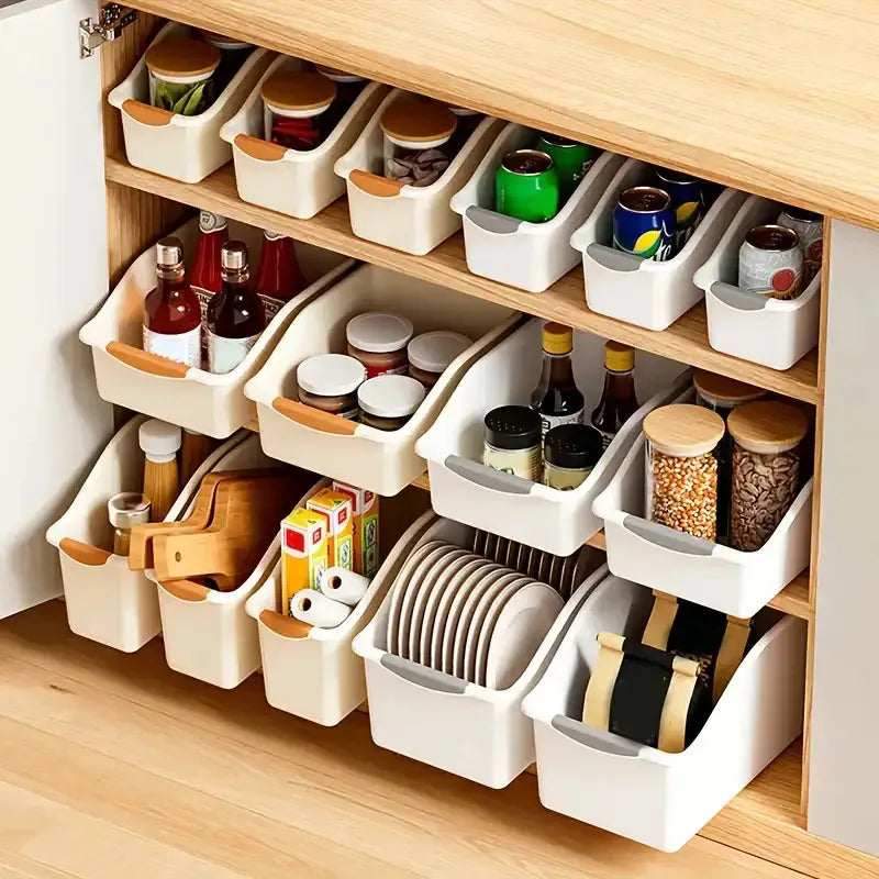 boîtes rangement cuisine épices condiments plastique pp modernes pratiques beige orange gris poignées couvercles