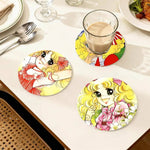sous verres ronds fibre bambou multicolores illustration fille accessoires colorés dessin animé