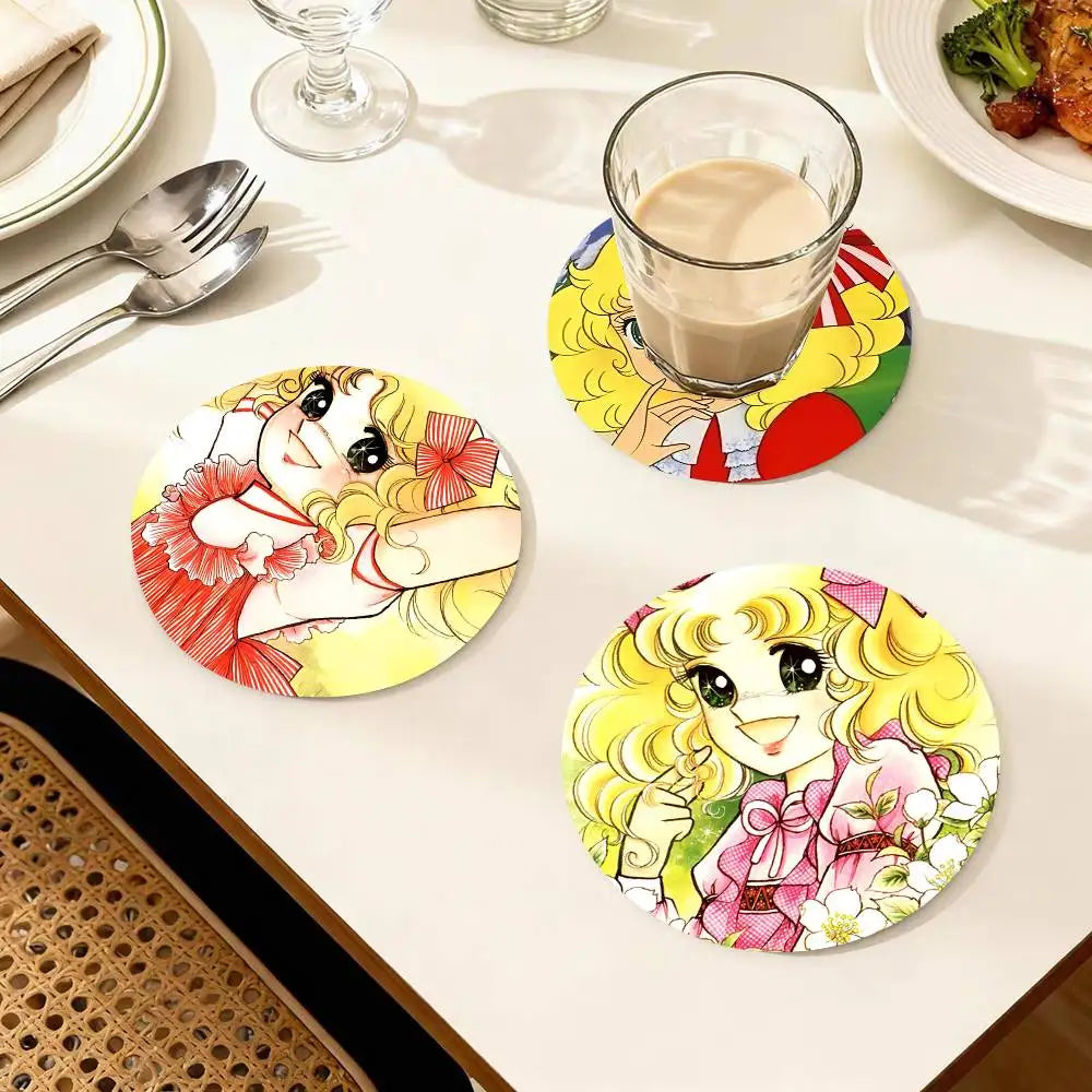 sous verres ronds fibre bambou multicolores illustration fille accessoires colorés dessin animé