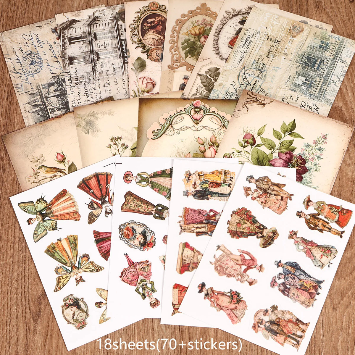 sticker vintage multicolore historique fleurs portraits lettres adhésif scrapbooking papier art auto collant fournitures