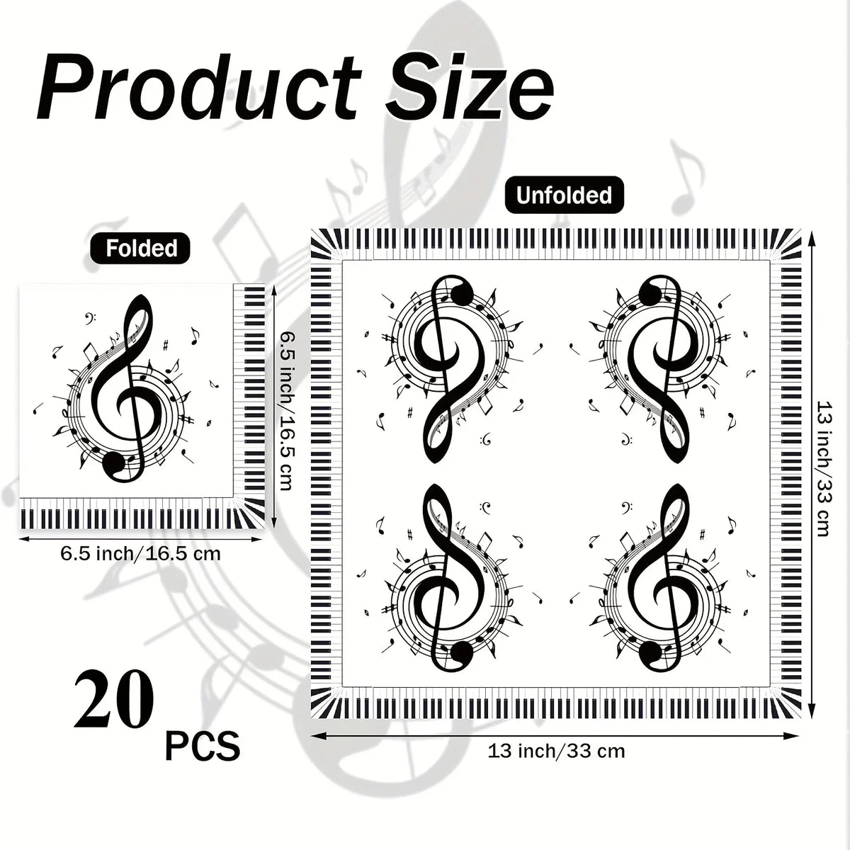 serviettes papier pliables motif musical notes clavier or festives pack 20pcs