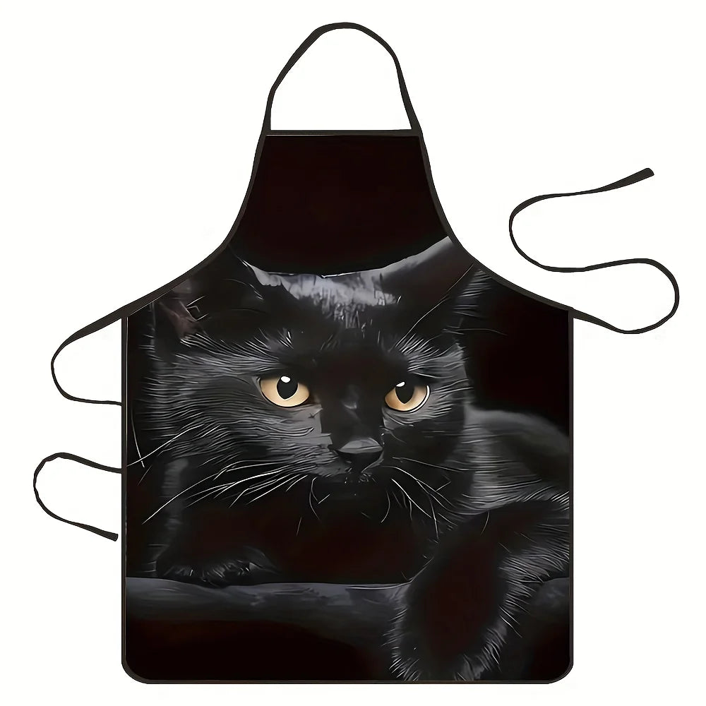 tablier cuisine chat noir élastique yeux jaunes moderne non tissé 70x50cm