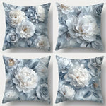 taies d'oreiller décoratives floral bleu clair fleurs blanches gris zipper closure polyester peachskin 45x45cm