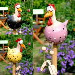 statue décorative poulet noir blanc rose jaune rouge points bec coquille patio clôture jardin