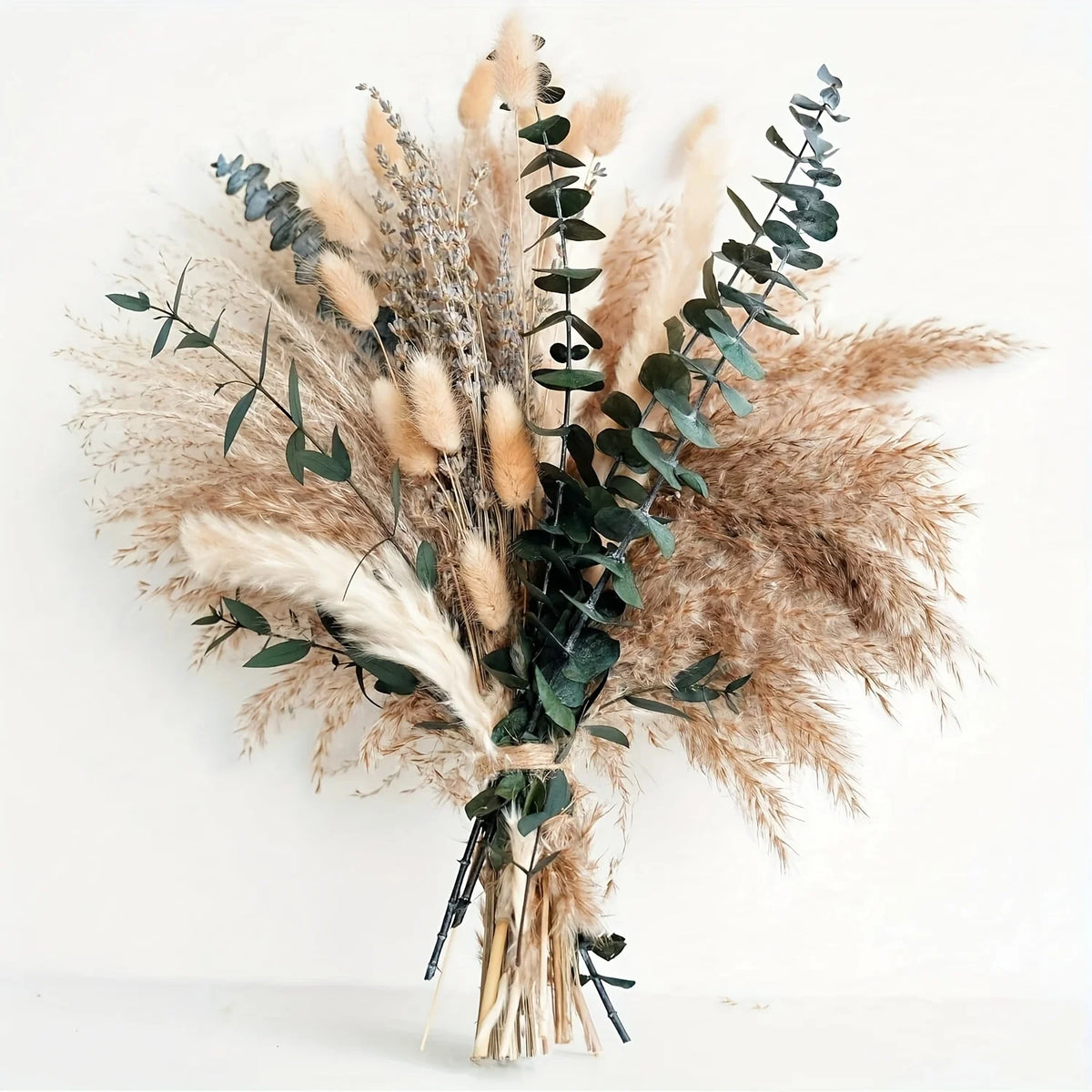 bouquet fleurs séchées beige vert boho rustique décoration intérieure anniversaire mariage pendaison crémaillère