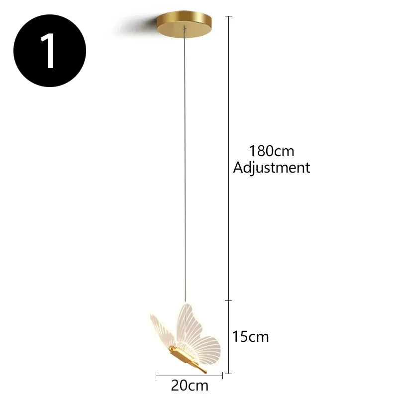 Suspension lumineuse papillon moderne acrylique transparente LED blanc doré chambre salon