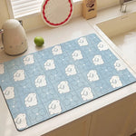 tapis cuisine moderne carreaux bleus blancs motifs flocons lapins