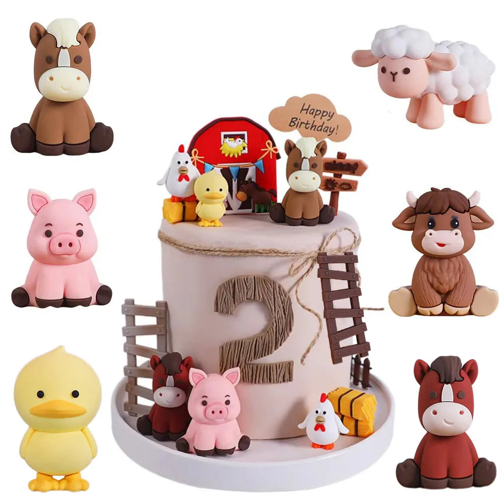 décoration anniversaire animaux figurines cartoon mouton vache cheval canard occasion fête enfants pâques