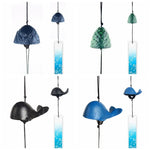 cloches vent moderne motif abstrait poissons vagues océan bleu vert noir jaune