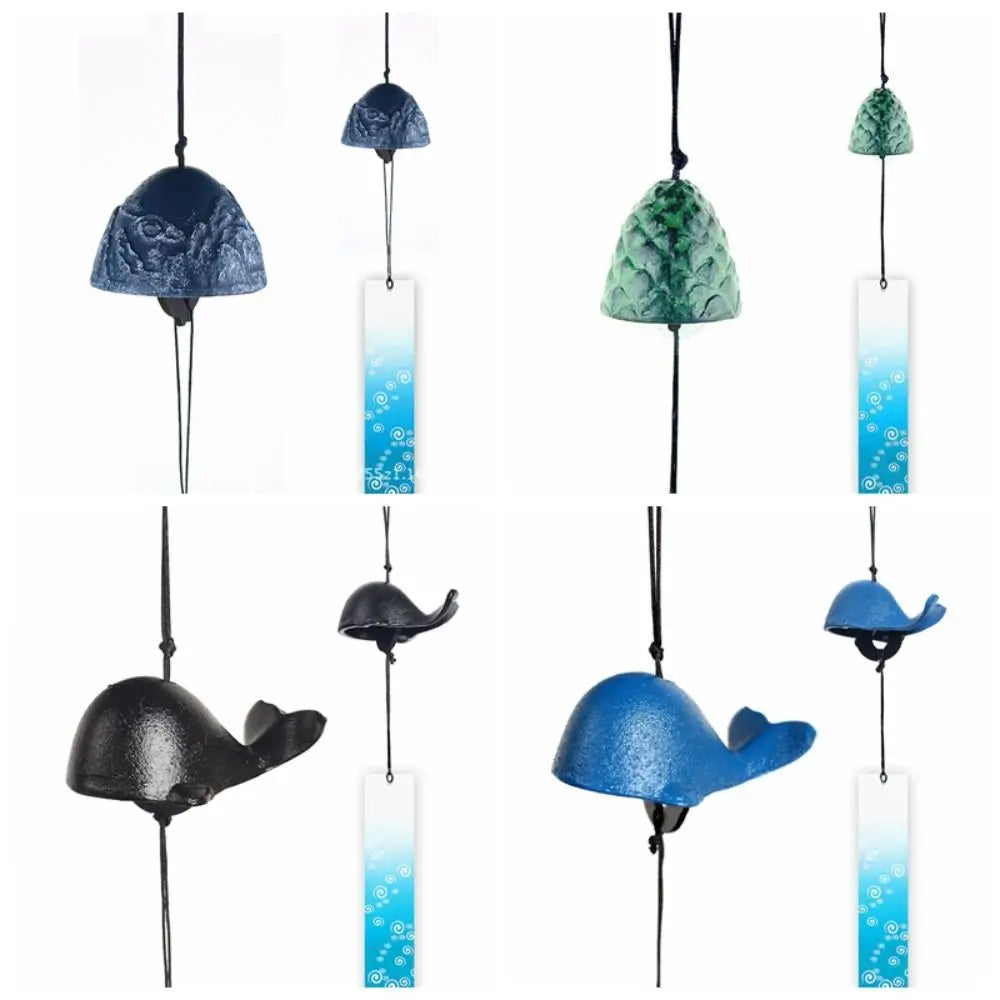 cloches vent moderne motif abstrait poissons vagues océan bleu vert noir jaune